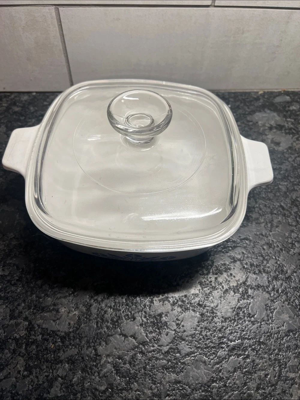 1qt Corningware Casserole Dish with Cornflower Blue Floral Motif and Glass Lid